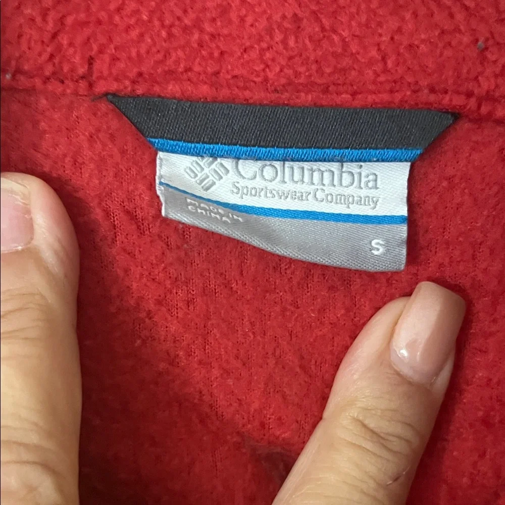 Columbia Fleece Jacket Men’s Small Red Black Full Zip Outdoor Coat Lightweight - Picture 3 of 8